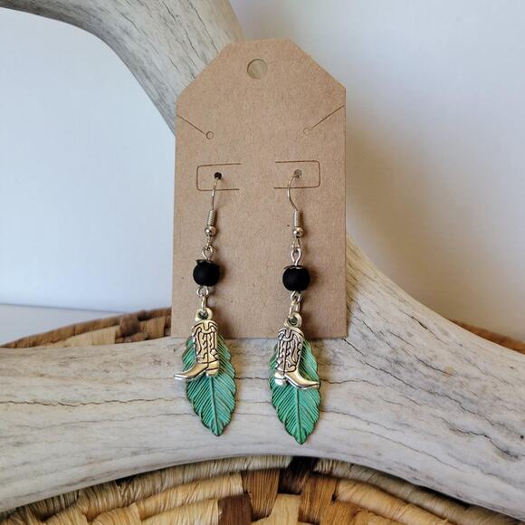 Handmade Cowgirl Boot Charm Earrings w/ 925 ear hooks - Picture 1 of 2